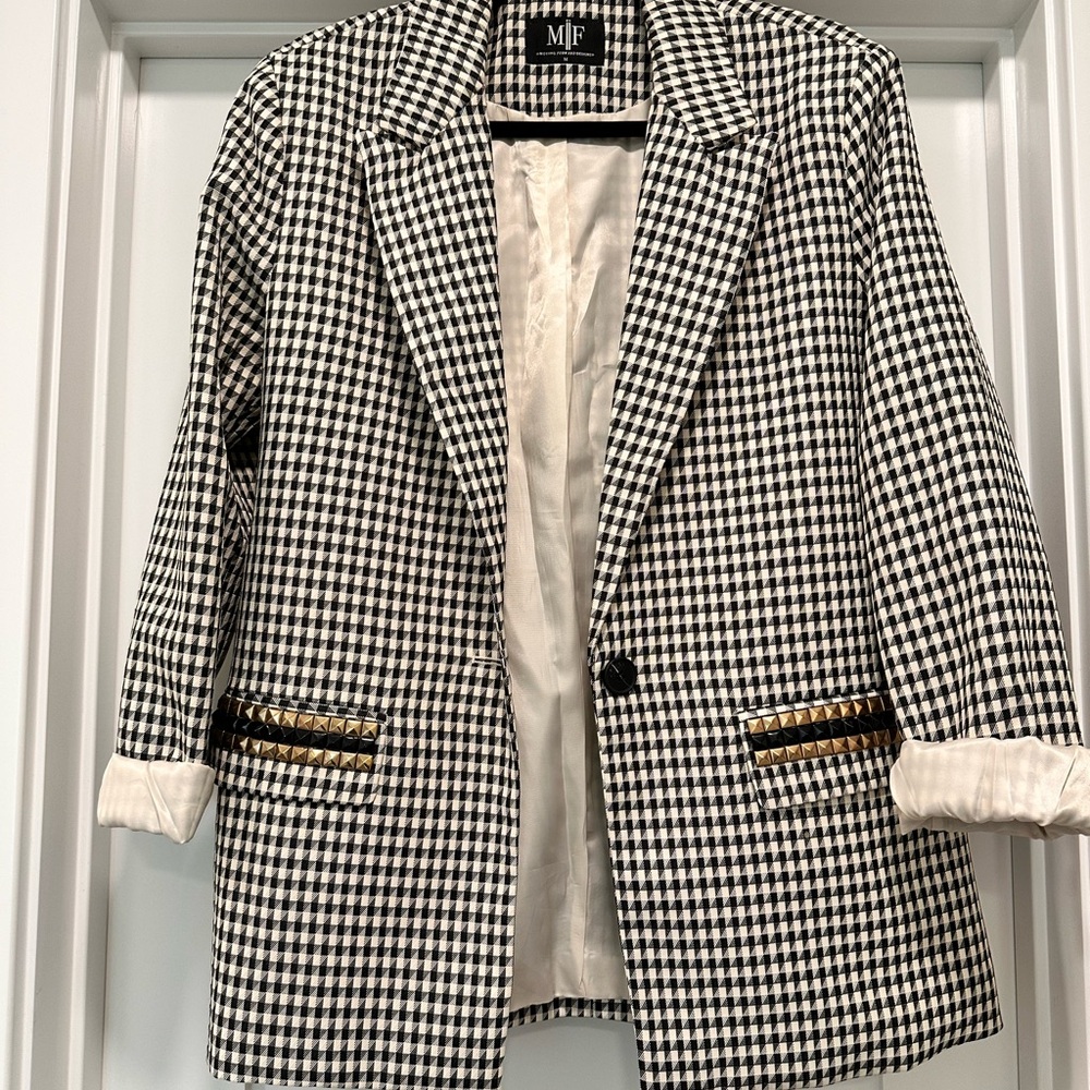 Women's Black and White Houndstooth Blazer